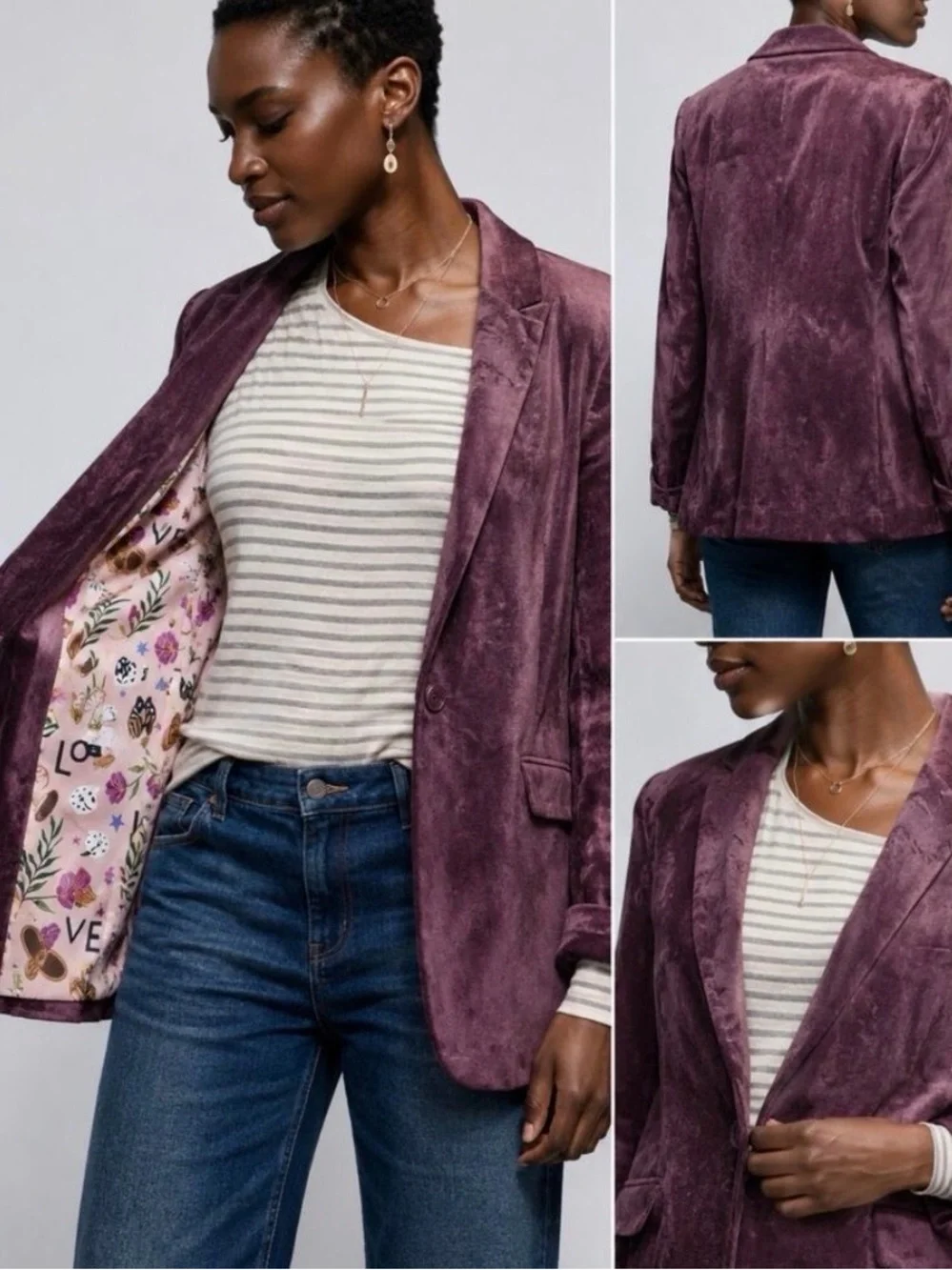 CAbi Plum Velvet Blazer Jacket
